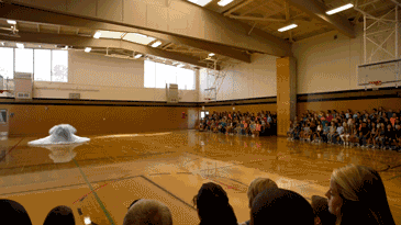 一條巨大的鯨魚從籃球場的地面中央飛躍而出！.gif